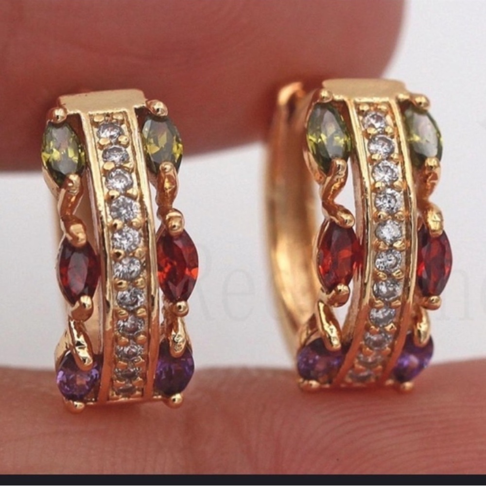Elegant Multicolor Gemstone Gold tone Earrings